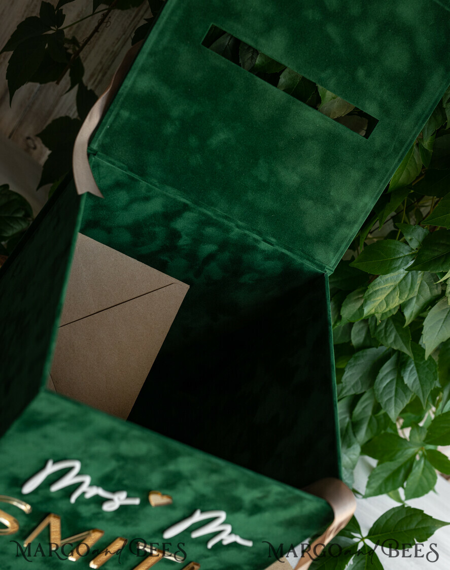 CARD BOXES velvet card boxes Gift Card Box, Velvet Green wedding wishing well money gift card box, Personalized Wedding Card Box, Luxury Greenery Card Box, Wedding Green and Gold Card Box with Lid, Wedding Money Box, Emerald Green Wedding Card Box