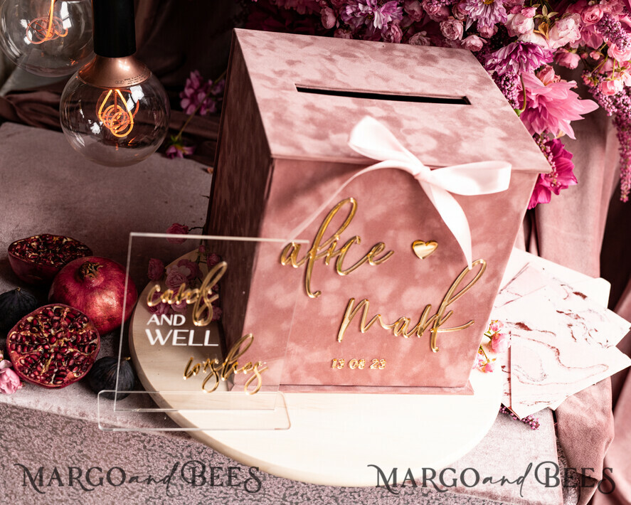 CARD BOXES velvet card boxes Gift Card Box & Cards well wishes Sign Set , Velvet Blush wedding wishing well money gift card box, Personalized Wedding Card Box, Luxury Card Box, Wedding Card Box with Lid, Wedding Money Box, Wedding Card Box