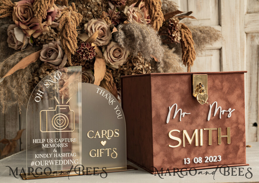 CARD BOXES velvet card boxes terracotta gold Velvet Set Card Box with lock & Polaroid Guestbook & Cards gifts Sign instax instruction sign combo and pens set, fall Wedding Card Box with Lid Instant Instax Guestbook Wedding Money Box Sing Guestbook Set