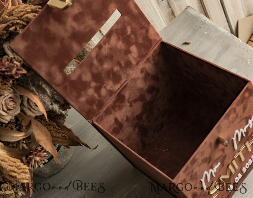 CARD BOXES velvet card boxes terracotta gold Velvet Set Card Box with lock & Polaroid Guestbook & Cards gifts Sign instax instruction sign combo and pens set, fall Wedding Card Box with Lid Instant Instax Guestbook Wedding Money Box Sing Guestbook Set
