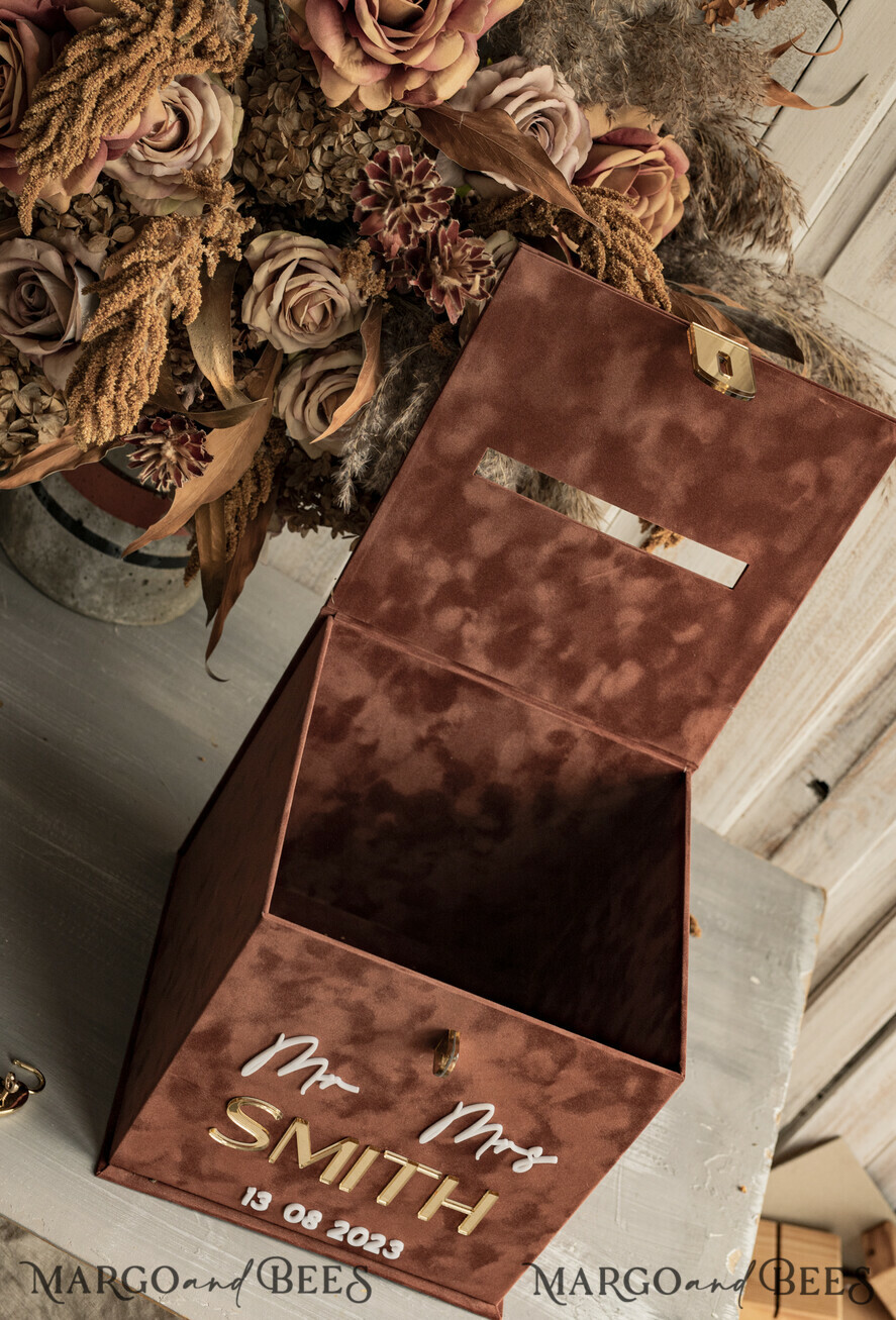 CARD BOXES velvet card boxes terracotta gold Velvet Set Card Box with lock & Polaroid Guestbook & Cards gifts Sign instax instruction sign combo and pens set, fall Wedding Card Box with Lid Instant Instax Guestbook Wedding Money Box Sing Guestbook Set