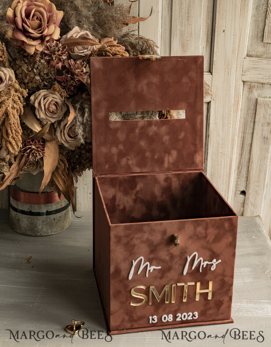 CARD BOXES velvet card boxes terracotta gold Velvet Set Card Box with lock & Polaroid Guestbook & Cards gifts Sign instax instruction sign combo and pens set, fall Wedding Card Box with Lid Instant Instax Guestbook Wedding Money Box Sing Guestbook Set