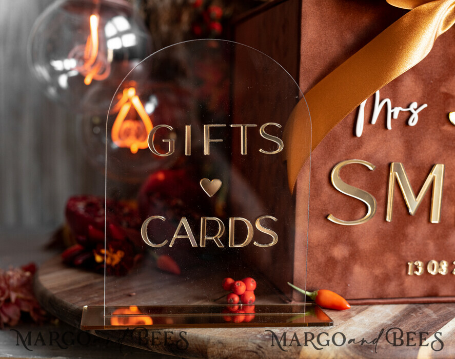 CARD BOXES velvet card boxes Terracotta Fall Card Box and Arch Acrylic Cards & Gifts Clear Sign, Velvet Rust Wedding Card Box with Lid, Burnt Orange Wedding Money Box, Copper Wedding Card Box cards and gift Arch acrylic sign set