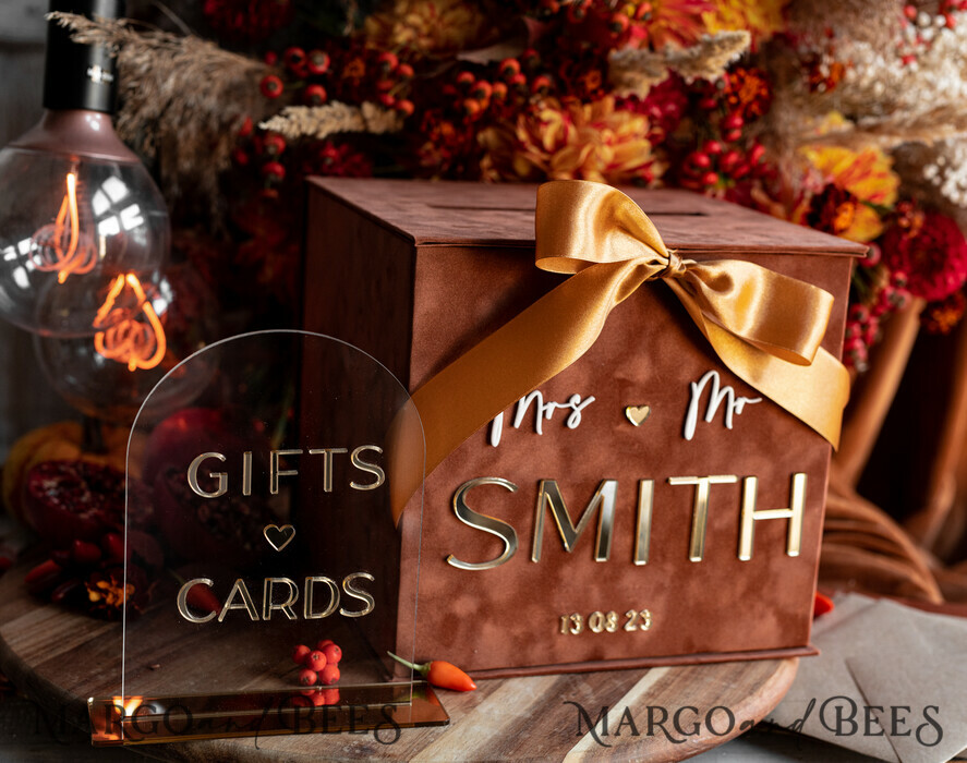 CARD BOXES velvet card boxes Terracotta Fall Card Box and Arch Acrylic Cards & Gifts Clear Sign, Velvet Rust Wedding Card Box with Lid, Burnt Orange Wedding Money Box, Copper Wedding Card Box cards and gift Arch acrylic sign set