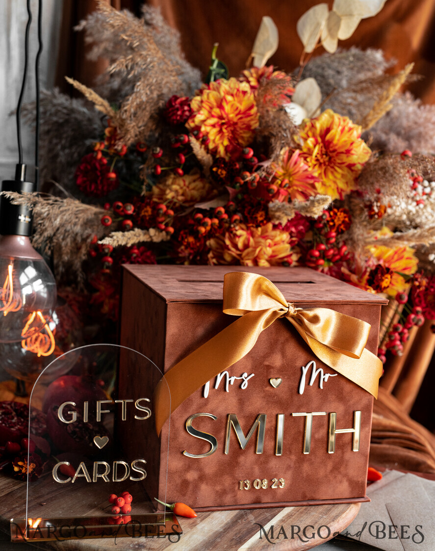 CARD BOXES velvet card boxes Terracotta Fall Card Box and Arch Acrylic Cards & Gifts Clear Sign, Velvet Rust Wedding Card Box with Lid, Burnt Orange Wedding Money Box, Copper Wedding Card Box cards and gift Arch acrylic sign set