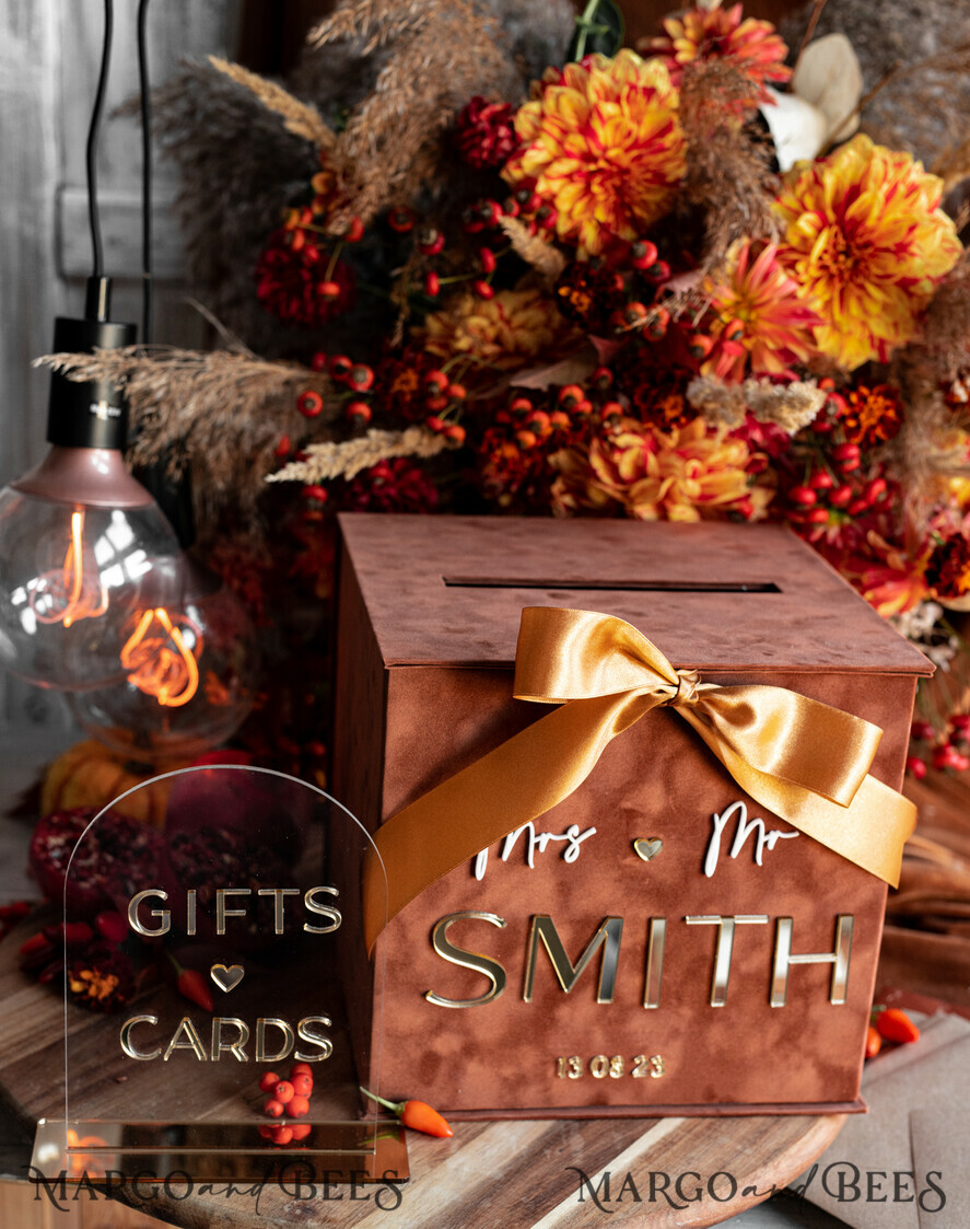 CARD BOXES velvet card boxes Terracotta Fall Card Box and Arch Acrylic Cards & Gifts Clear Sign, Velvet Rust Wedding Card Box with Lid, Burnt Orange Wedding Money Box, Copper Wedding Card Box cards and gift Arch acrylic sign set