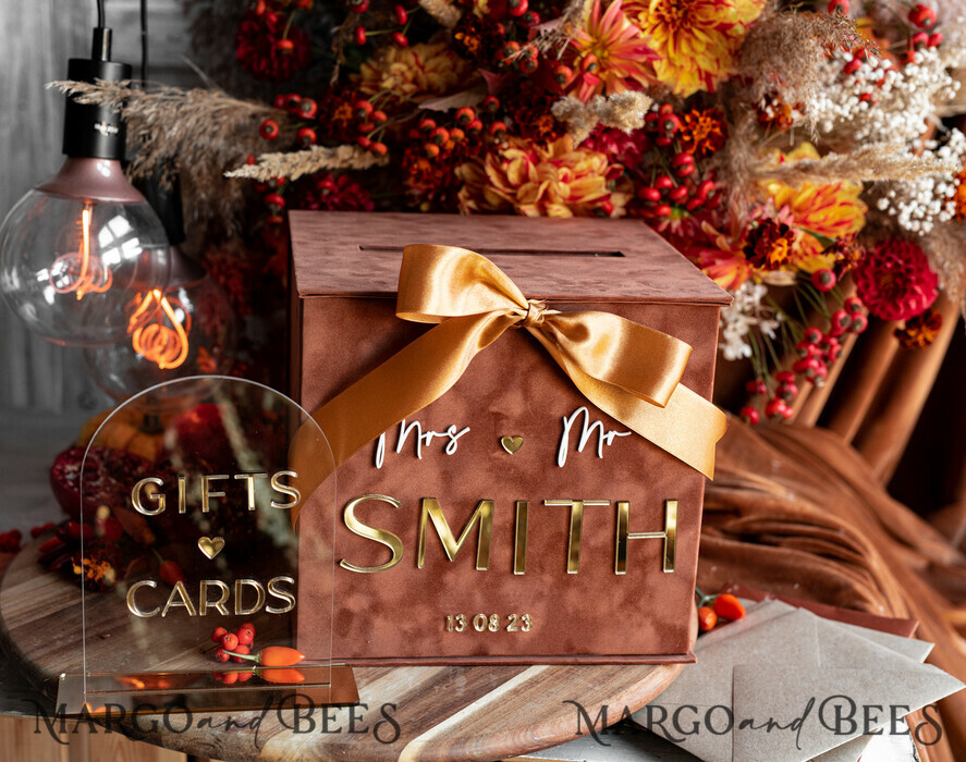 CARD BOXES velvet card boxes Terracotta Fall Card Box and Arch Acrylic Cards & Gifts Clear Sign, Velvet Rust Wedding Card Box with Lid, Burnt Orange Wedding Money Box, Copper Wedding Card Box cards and gift Arch acrylic sign set