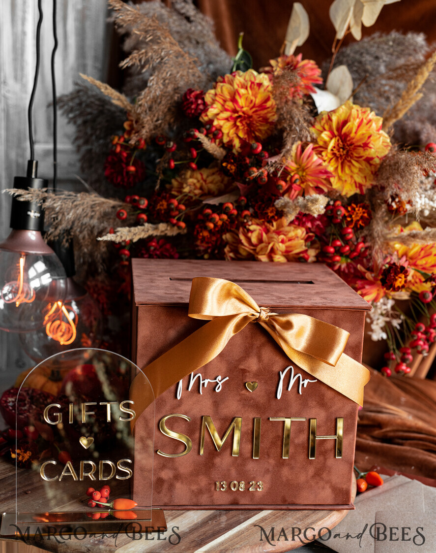 CARD BOXES velvet card boxes Terracotta Fall Card Box and Arch Acrylic Cards & Gifts Clear Sign, Velvet Rust Wedding Card Box with Lid, Burnt Orange Wedding Money Box, Copper Wedding Card Box cards and gift Arch acrylic sign set