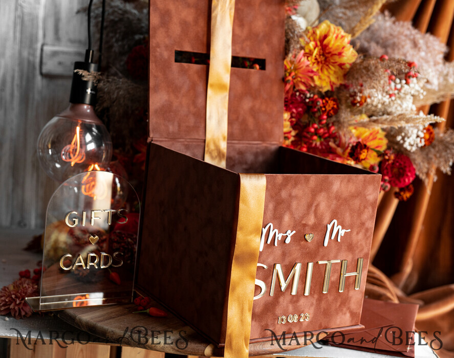 CARD BOXES velvet card boxes Terracotta Fall Card Box and Arch Acrylic Cards & Gifts Clear Sign, Velvet Rust Wedding Card Box with Lid, Burnt Orange Wedding Money Box, Copper Wedding Card Box cards and gift Arch acrylic sign set