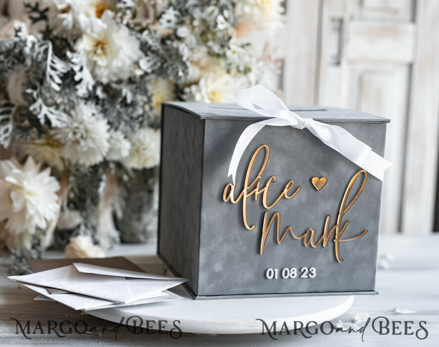 CARD BOXES velvet card boxes Gift Card Box & Sign Set, Velvet grey wedding wishing well money gift card box, Personalized Wedding Card Box, Grey Luxury Card Box, Wedding Card Box with Lid, Grey Wedding Money Box, Wedding Card Box