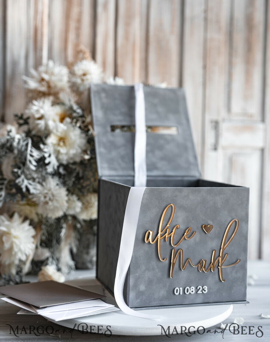 CARD BOXES velvet card boxes Gift Card Box & Sign Set, Velvet grey wedding wishing well money gift card box, Personalized Wedding Card Box, Grey Luxury Card Box, Wedding Card Box with Lid, Grey Wedding Money Box, Wedding Card Box