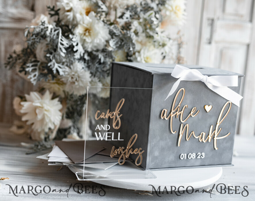 CARD BOXES velvet card boxes Gift Card Box & Sign Set, Velvet grey wedding wishing well money gift card box, Personalized Wedding Card Box, Grey Luxury Card Box, Wedding Card Box with Lid, Grey Wedding Money Box, Wedding Card Box