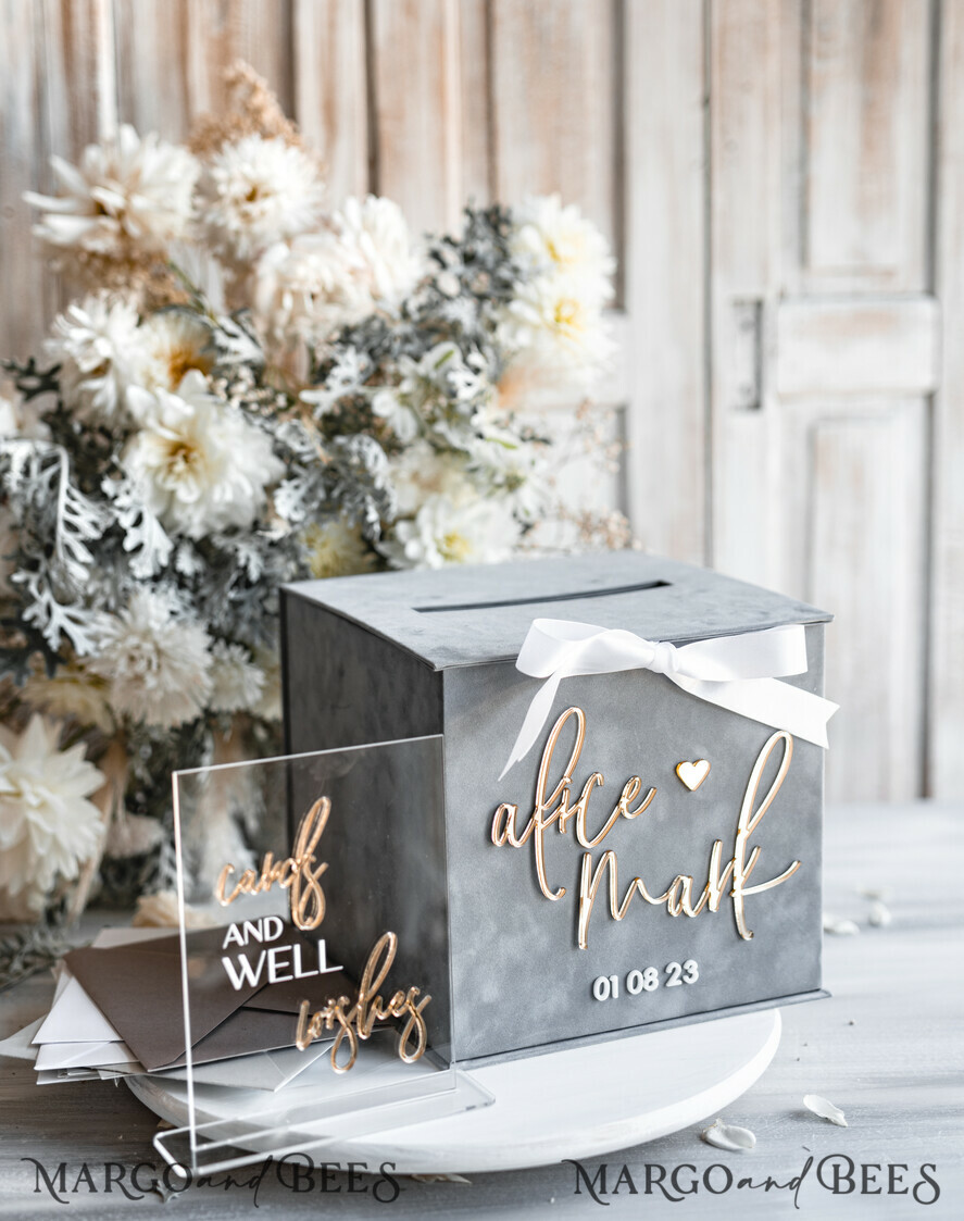 CARD BOXES velvet card boxes Gift Card Box & Sign Set, Velvet grey wedding wishing well money gift card box, Personalized Wedding Card Box, Grey Luxury Card Box, Wedding Card Box with Lid, Grey Wedding Money Box, Wedding Card Box