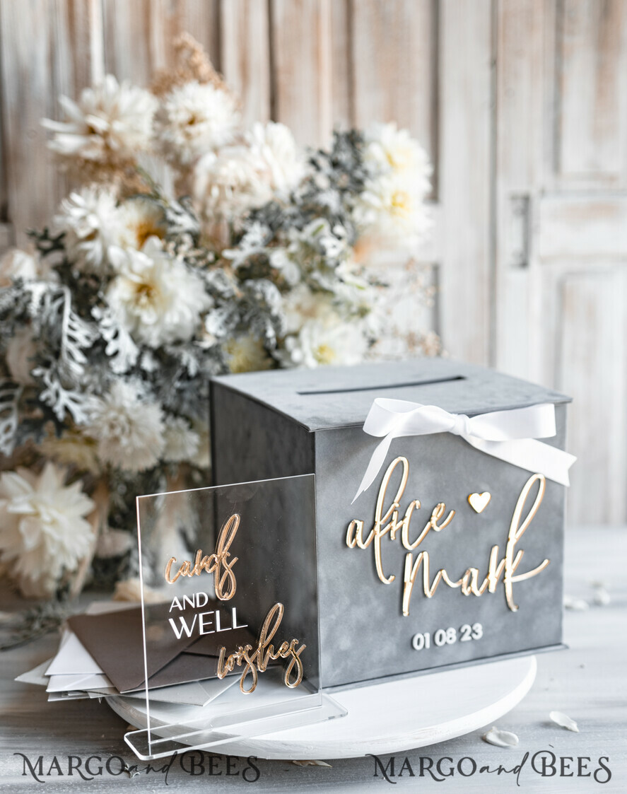 CARD BOXES velvet card boxes Gift Card Box & Sign Set, Velvet grey wedding wishing well money gift card box, Personalized Wedding Card Box, Grey Luxury Card Box, Wedding Card Box with Lid, Grey Wedding Money Box, Wedding Card Box