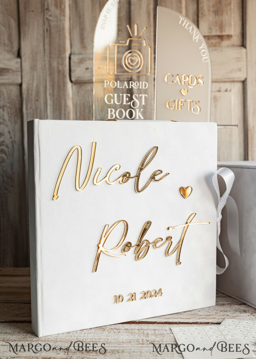 CARD BOXES velvet card boxes White gold Velvet Set Card Box with lock & Polaroid Guestbook & Cards gifts Sign and instax instruction sign combo and pens set, Wedding Card Box with Lid Instant Instax Guestbook Wedding Money Box Sing Guestbook Set
