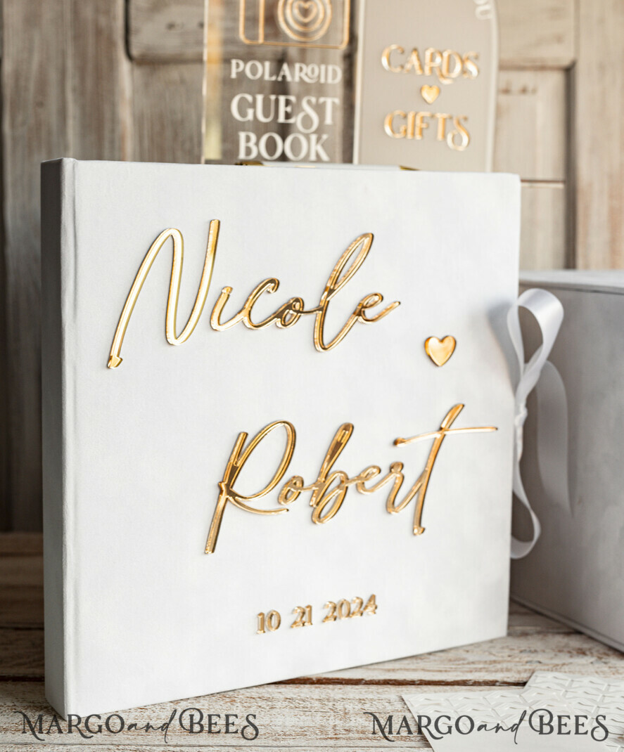 CARD BOXES velvet card boxes White gold Velvet Set Card Box with lock & Polaroid Guestbook & Cards gifts Sign and instax instruction sign combo and pens set, Wedding Card Box with Lid Instant Instax Guestbook Wedding Money Box Sing Guestbook Set