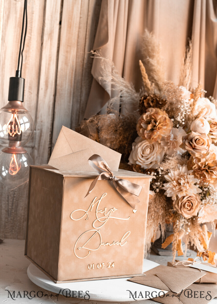 CARD BOXES velvet card boxes Velvet Set Card Box Guestbook & Sign, Wedding Card Box with Lid Instant Instax Guestbook, Beige Wedding Money Box Sing Guestbook Set, Nude Card Box with slot and cards and gift Arch acrylic sign set