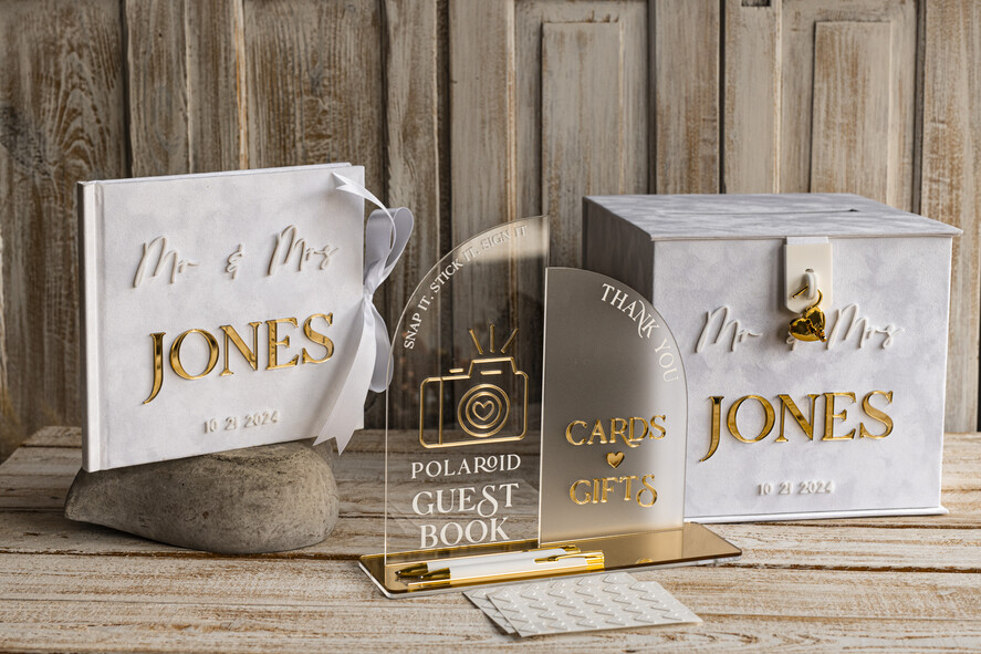 CARD BOXES velvet card boxes White gold Velvet Set Card Box with lock & Polaroid Guestbook & Cards gifts Sign and instax instruction sign combo and pens set, Wedding Card Box with Lid Instant Instax Guestbook Wedding Money Box Sing Guestbook Set