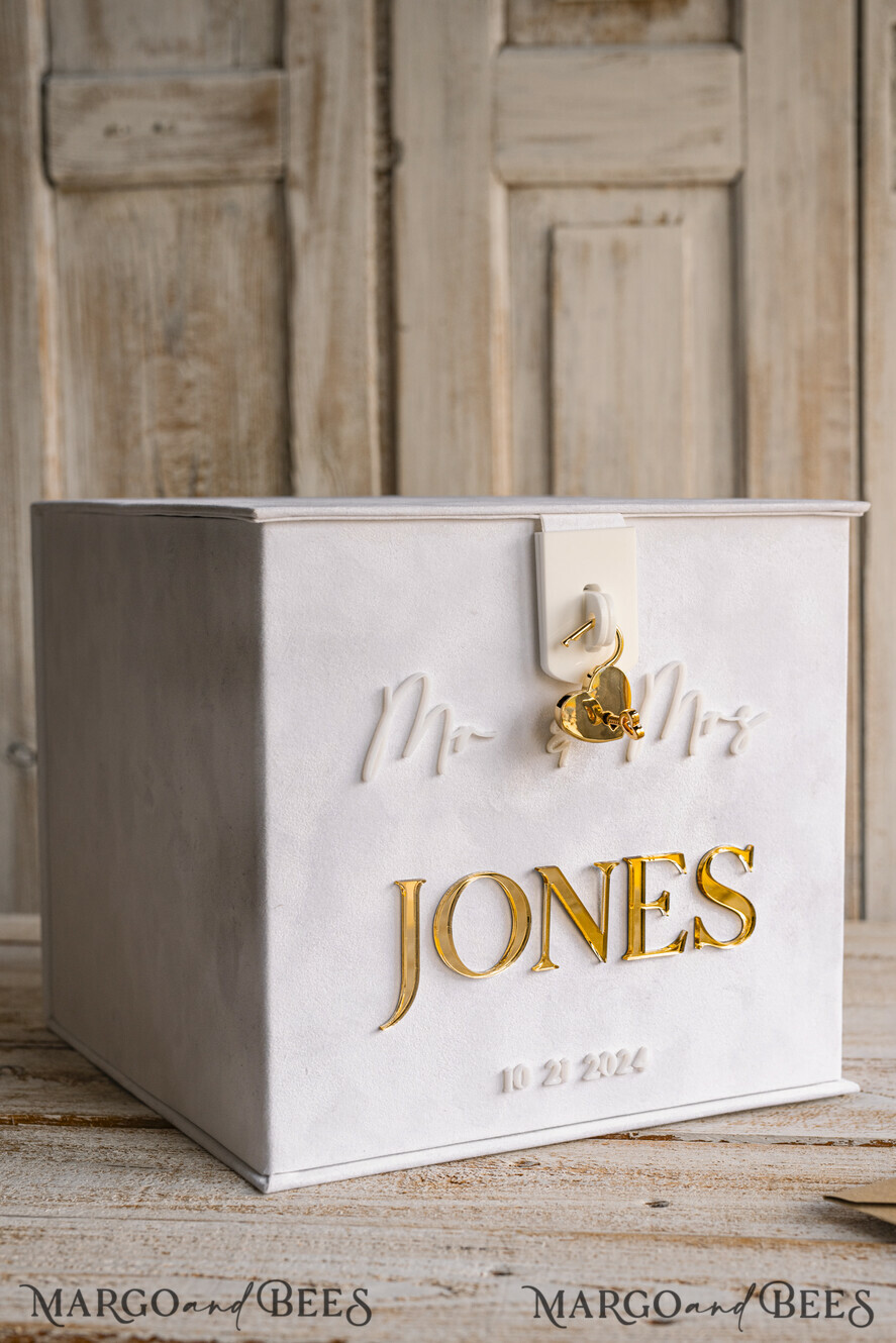 CARD BOXES velvet card boxes White gold Velvet Set Card Box with lock & Polaroid Guestbook & Cards gifts Sign and instax instruction sign combo and pens set, Wedding Card Box with Lid Instant Instax Guestbook Wedding Money Box Sing Guestbook Set