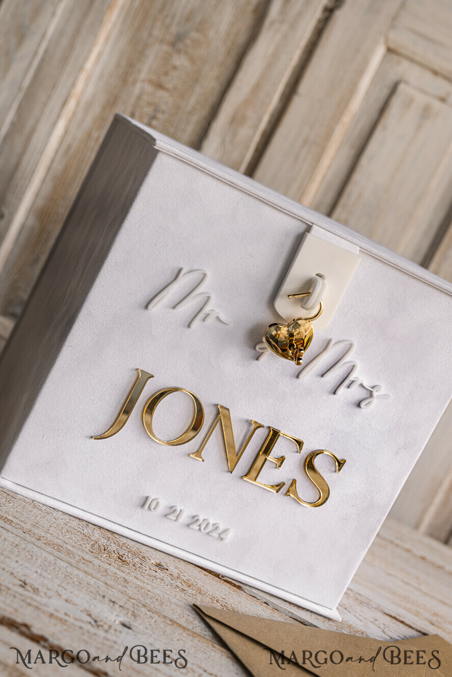CARD BOXES velvet card boxes White gold Velvet Set Card Box with lock & Polaroid Guestbook & Cards gifts Sign and instax instruction sign combo and pens set, Wedding Card Box with Lid Instant Instax Guestbook Wedding Money Box Sing Guestbook Set