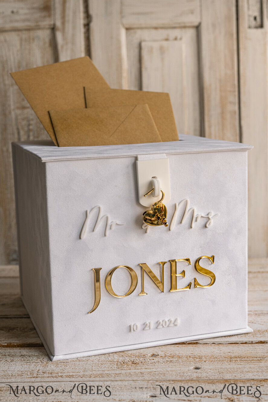 CARD BOXES velvet card boxes White gold Velvet Set Card Box with lock & Polaroid Guestbook & Cards gifts Sign and instax instruction sign combo and pens set, Wedding Card Box with Lid Instant Instax Guestbook Wedding Money Box Sing Guestbook Set