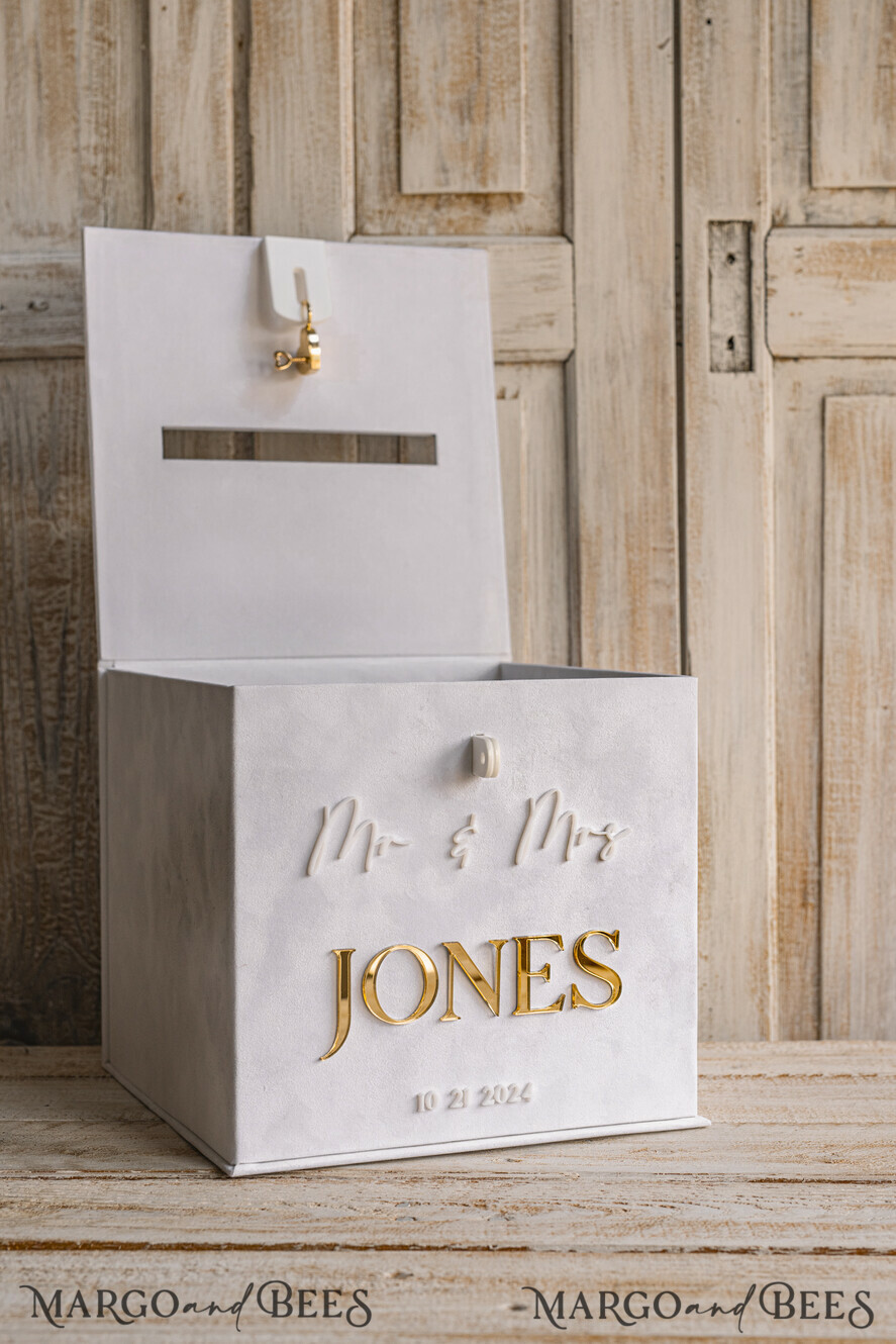 CARD BOXES velvet card boxes White gold Velvet Set Card Box with lock & Polaroid Guestbook & Cards gifts Sign and instax instruction sign combo and pens set, Wedding Card Box with Lid Instant Instax Guestbook Wedding Money Box Sing Guestbook Set