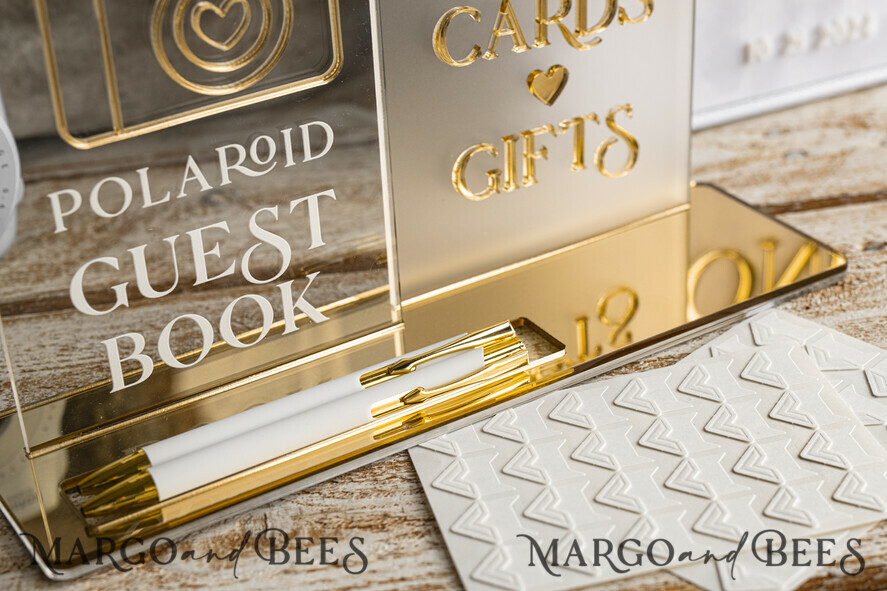 CARD BOXES velvet card boxes White gold Velvet Set Card Box with lock & Polaroid Guestbook & Cards gifts Sign and instax instruction sign combo and pens set, Wedding Card Box with Lid Instant Instax Guestbook Wedding Money Box Sing Guestbook Set