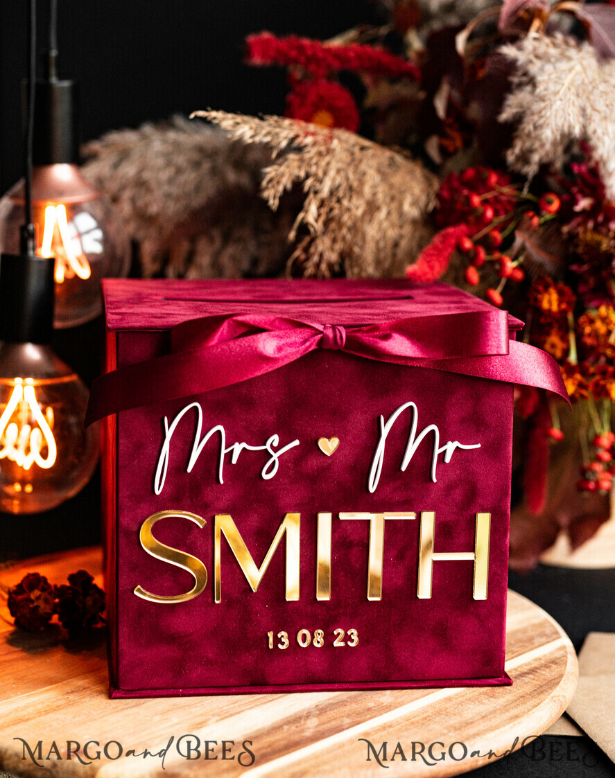 CARD BOXES velvet card boxes burgundy Card Box & arch acrylic sign , Maroon Wedding Card Box with Lid, Marsala Wedding Money Box, Wedding Card Box with slot cards & gift Arch acrylic sign set