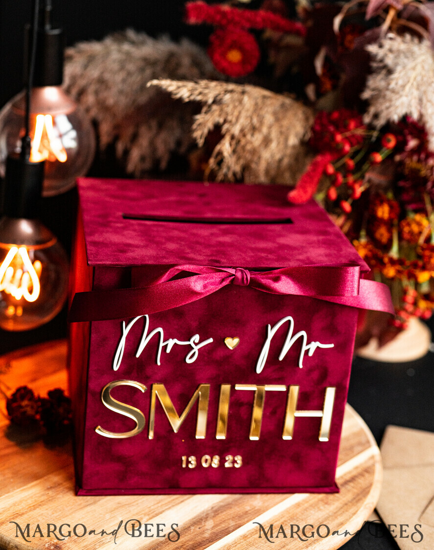 CARD BOXES velvet card boxes burgundy Card Box & arch acrylic sign , Maroon Wedding Card Box with Lid, Marsala Wedding Money Box, Wedding Card Box with slot cards & gift Arch acrylic sign set