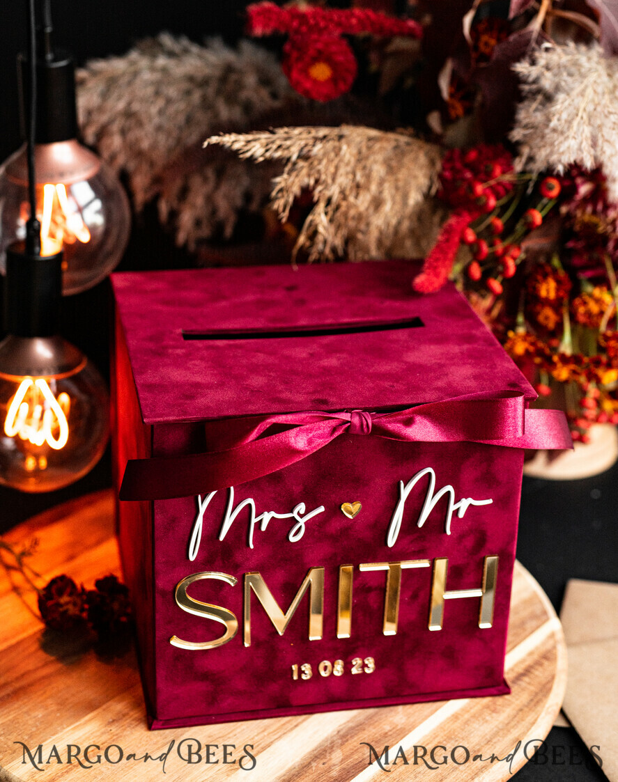 CARD BOXES velvet card boxes burgundy Card Box & arch acrylic sign , Maroon Wedding Card Box with Lid, Marsala Wedding Money Box, Wedding Card Box with slot cards & gift Arch acrylic sign set