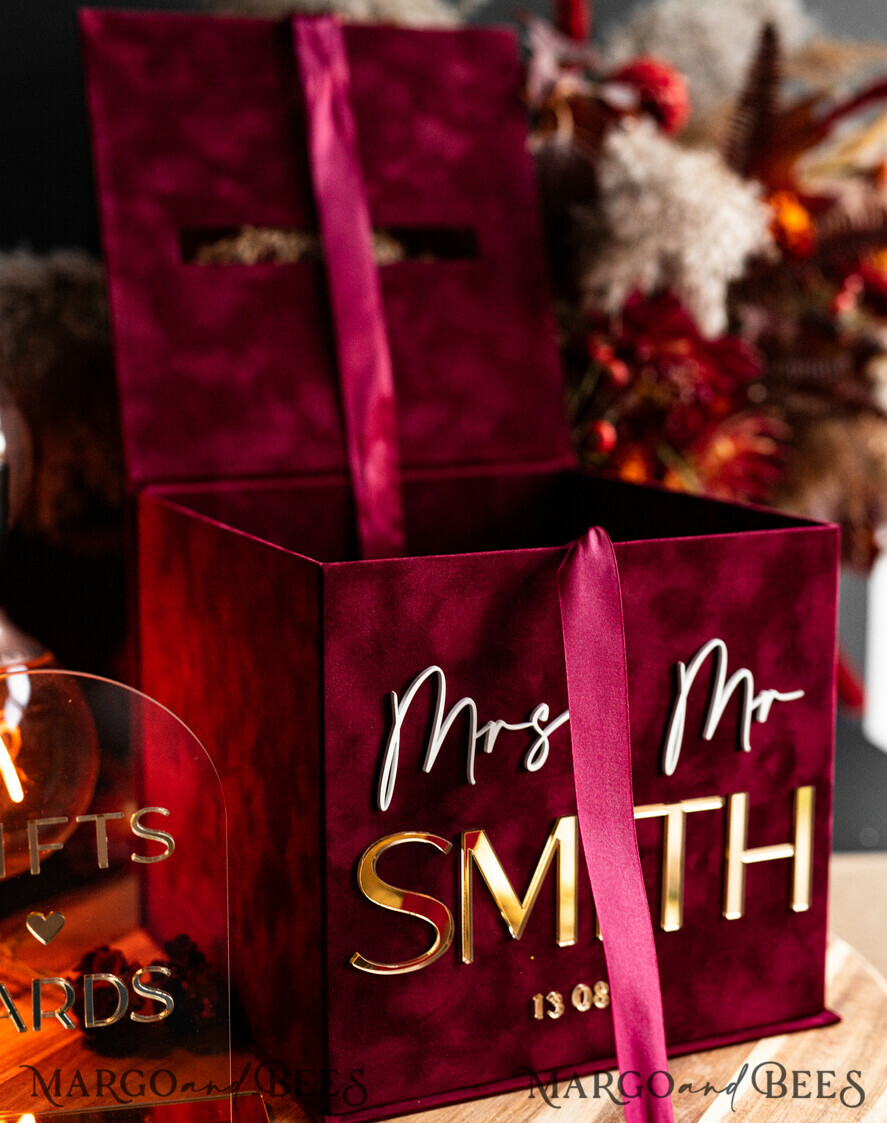 CARD BOXES velvet card boxes burgundy Card Box & arch acrylic sign , Maroon Wedding Card Box with Lid, Marsala Wedding Money Box, Wedding Card Box with slot cards & gift Arch acrylic sign set