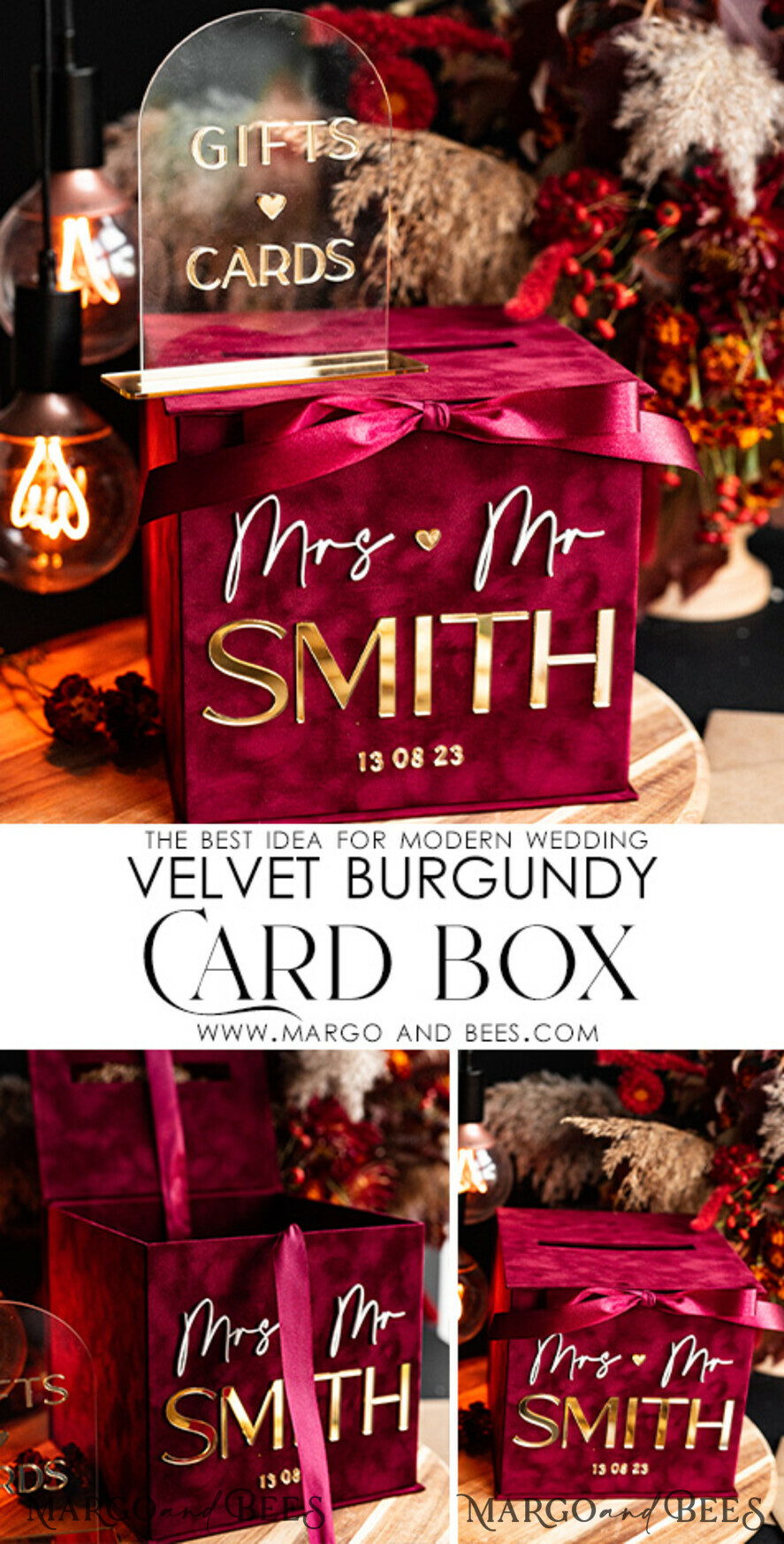 CARD BOXES velvet card boxes burgundy Card Box & arch acrylic sign , Maroon Wedding Card Box with Lid, Marsala Wedding Money Box, Wedding Card Box with slot cards & gift Arch acrylic sign set