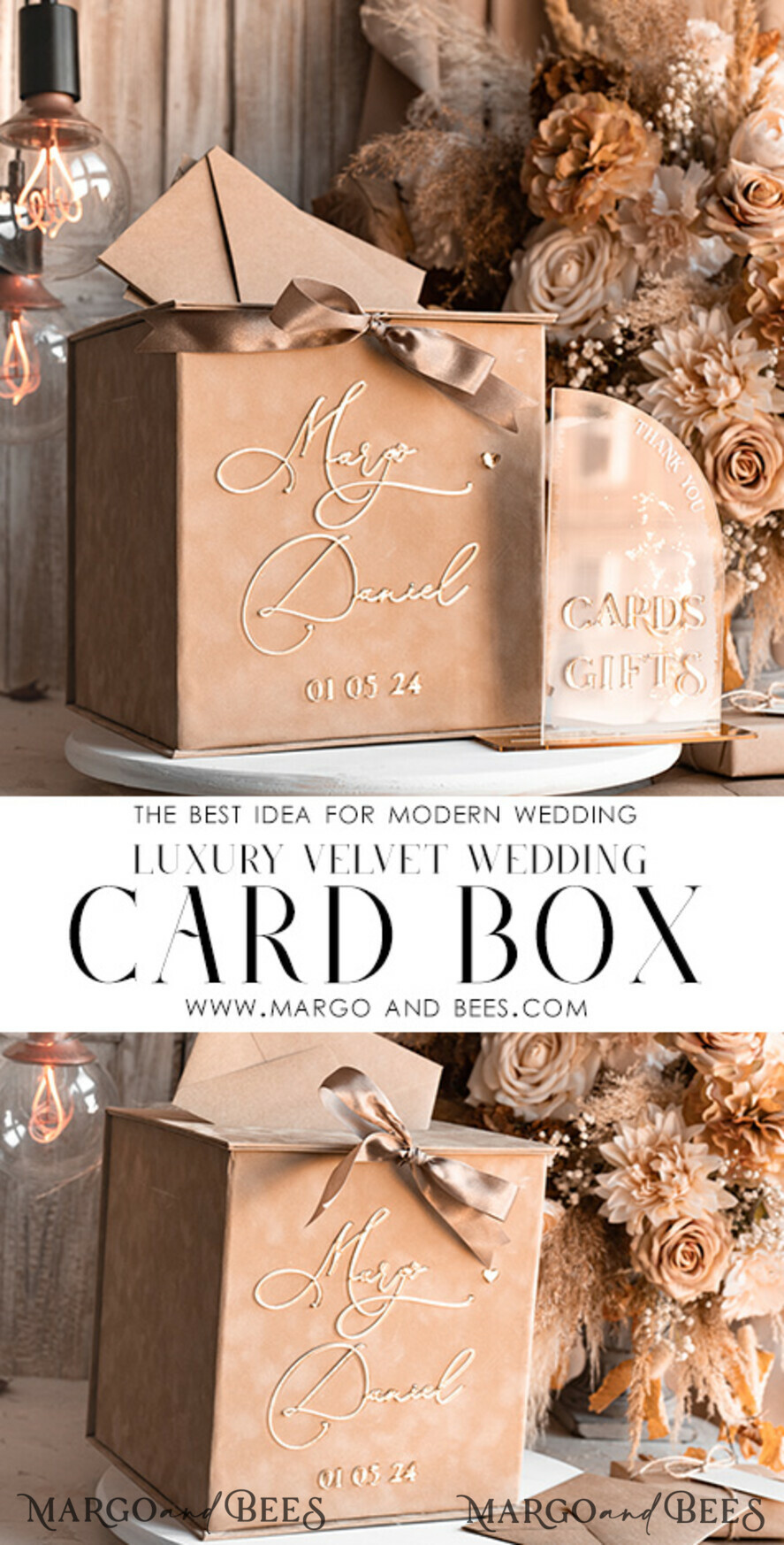CARD BOXES velvet card boxes Velvet Taupe Card Box & Plexi sign set, Wedding Card Box with Lid, Beige Gold Wedding Money Box, Nude Wedding Card Box with slot, cards and gift Arch acrylic sign set