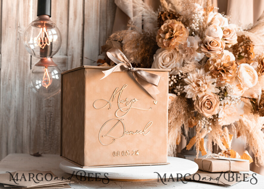 CARD BOXES velvet card boxes Velvet Taupe Card Box & Plexi sign set, Wedding Card Box with Lid, Beige Gold Wedding Money Box, Nude Wedding Card Box with slot, cards and gift Arch acrylic sign set