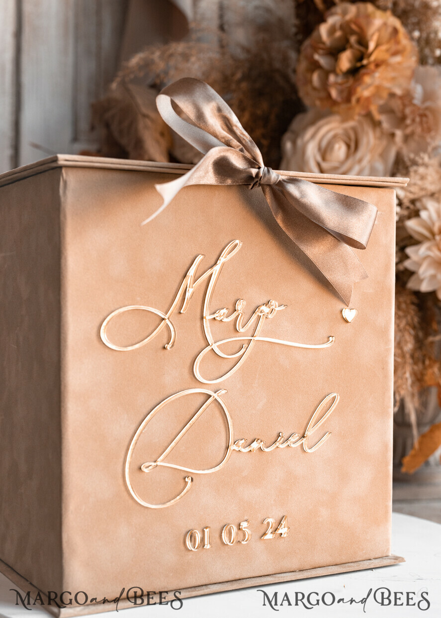 CARD BOXES velvet card boxes Velvet Taupe Card Box & Plexi sign set, Wedding Card Box with Lid, Beige Gold Wedding Money Box, Nude Wedding Card Box with slot, cards and gift Arch acrylic sign set
