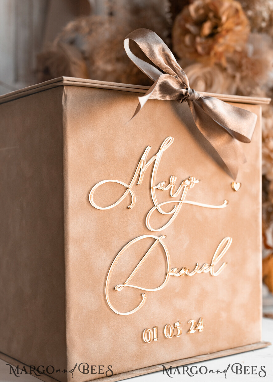 CARD BOXES velvet card boxes Velvet Taupe Card Box & Plexi sign set, Wedding Card Box with Lid, Beige Gold Wedding Money Box, Nude Wedding Card Box with slot, cards and gift Arch acrylic sign set