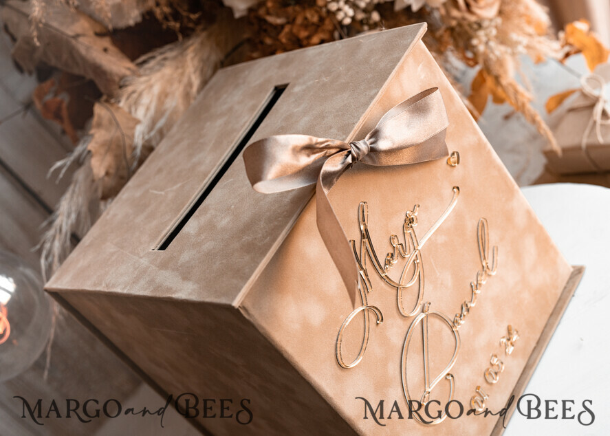 CARD BOXES velvet card boxes Velvet Taupe Card Box & Plexi sign set, Wedding Card Box with Lid, Beige Gold Wedding Money Box, Nude Wedding Card Box with slot, cards and gift Arch acrylic sign set