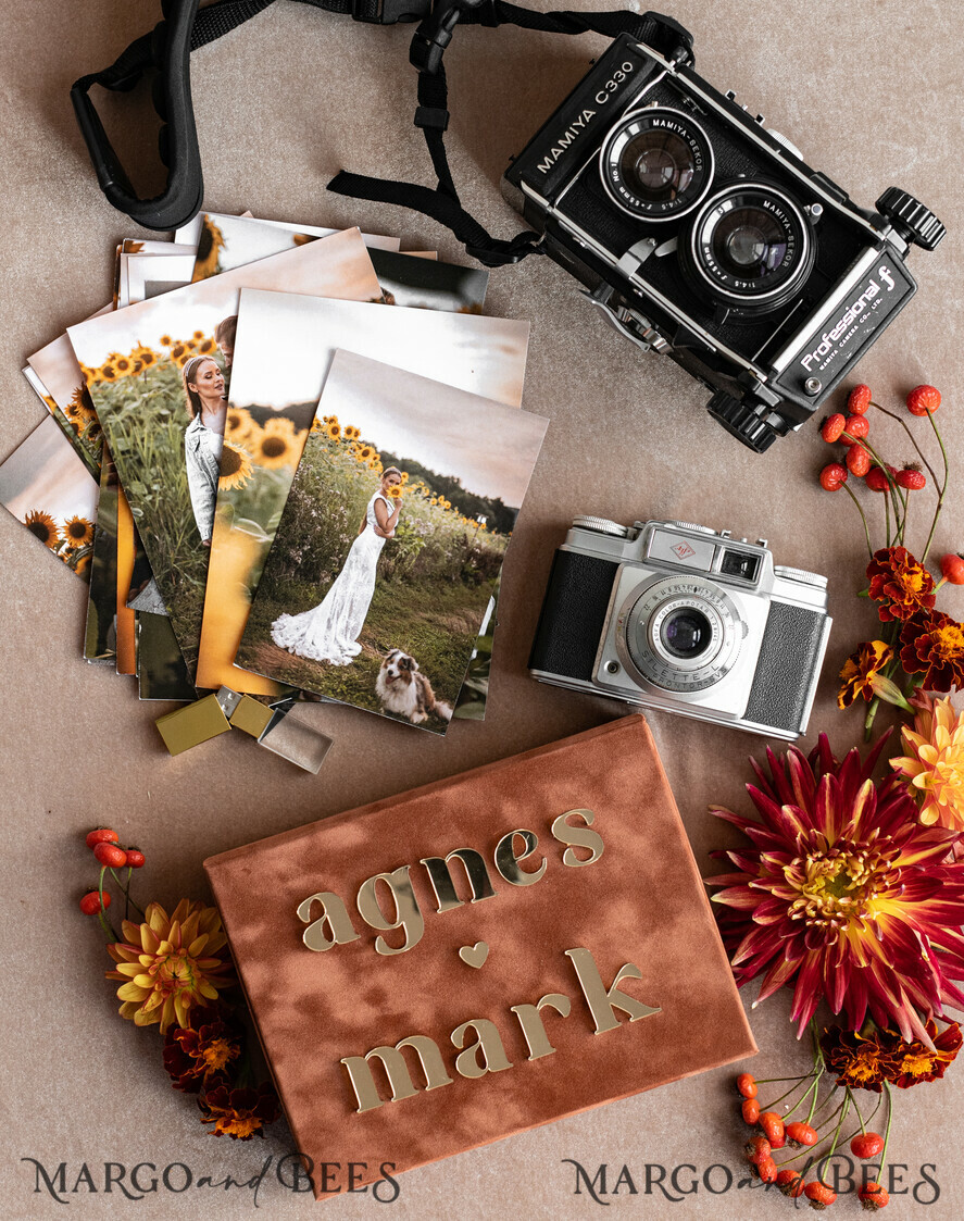 PHOTO ALBUM/ PHOTO BOX Velvet Photo Box Photographer Box Terracotta Velvet Photo Box Photographer Box Wedding Memory Box, Burnt Orange Custom Keepsake Box, Rust Photographer Gifts for Clients, Wedding Pictures packaging, Custom photography Copper box