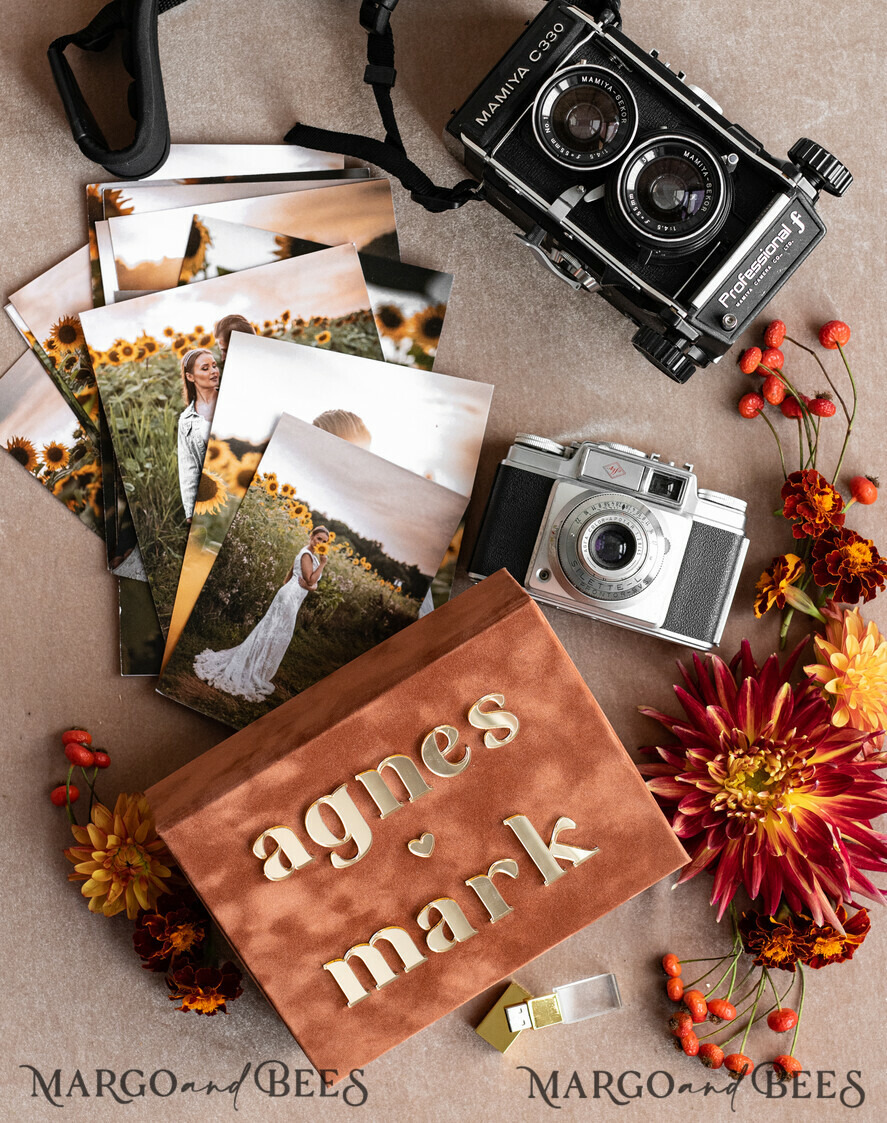PHOTO ALBUM/ PHOTO BOX Velvet Photo Box Photographer Box Terracotta Velvet Photo Box Photographer Box Wedding Memory Box, Burnt Orange Custom Keepsake Box, Rust Photographer Gifts for Clients, Wedding Pictures packaging, Custom photography Copper box