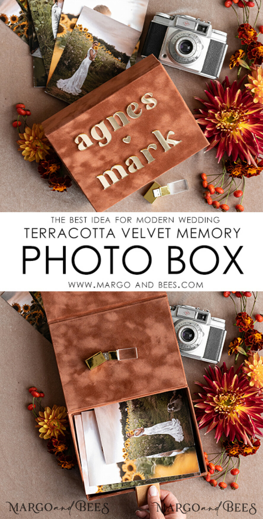PHOTO ALBUM/ PHOTO BOX Velvet Photo Box Photographer Box Terracotta Velvet Photo Box Photographer Box Wedding Memory Box, Burnt Orange Custom Keepsake Box, Rust Photographer Gifts for Clients, Wedding Pictures packaging, Custom photography Copper box