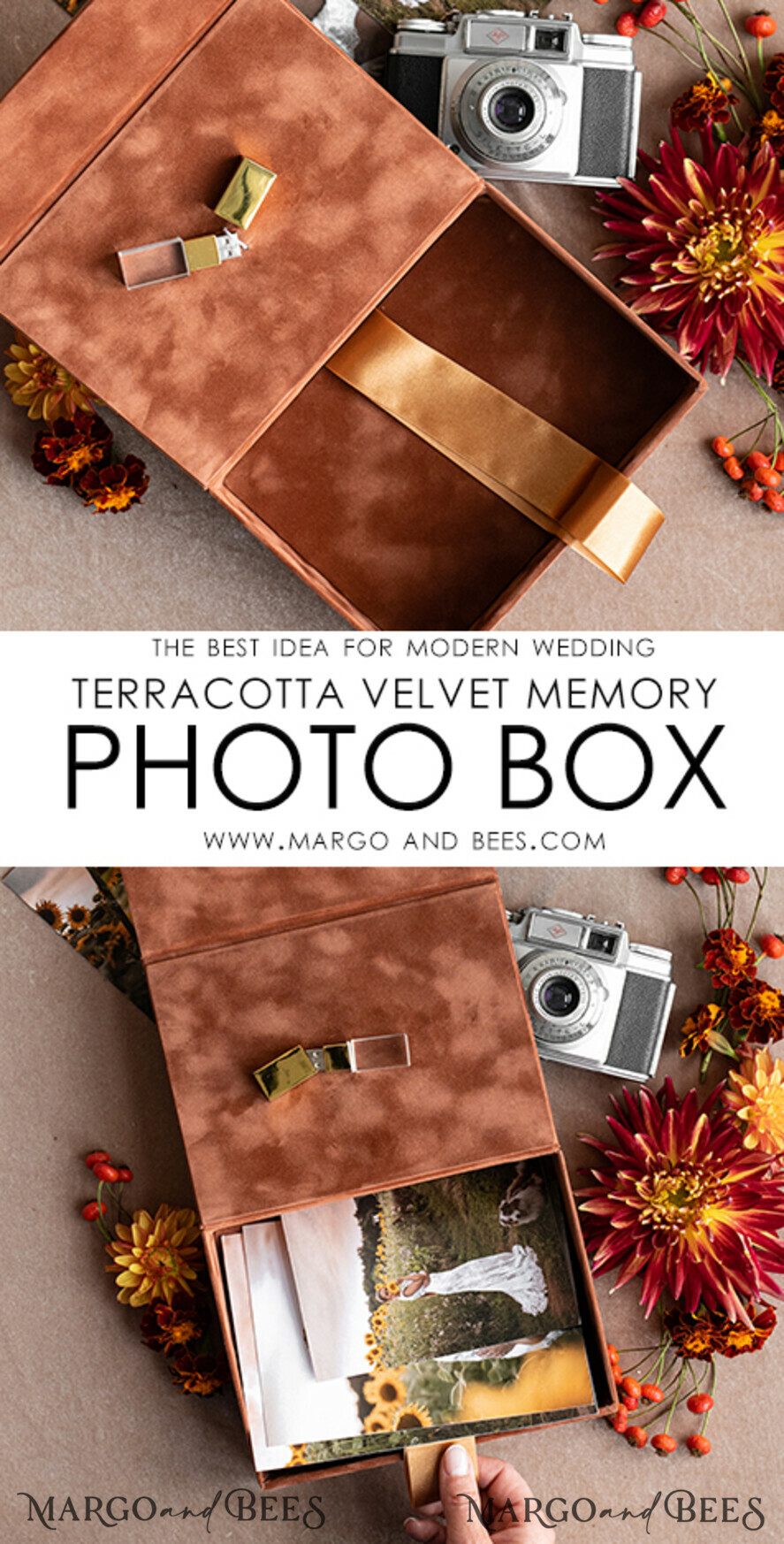 PHOTO ALBUM/ PHOTO BOX Velvet Photo Box Photographer Box Terracotta Velvet Photo Box Photographer Box Wedding Memory Box, Burnt Orange Custom Keepsake Box, Rust Photographer Gifts for Clients, Wedding Pictures packaging, Custom photography Copper box