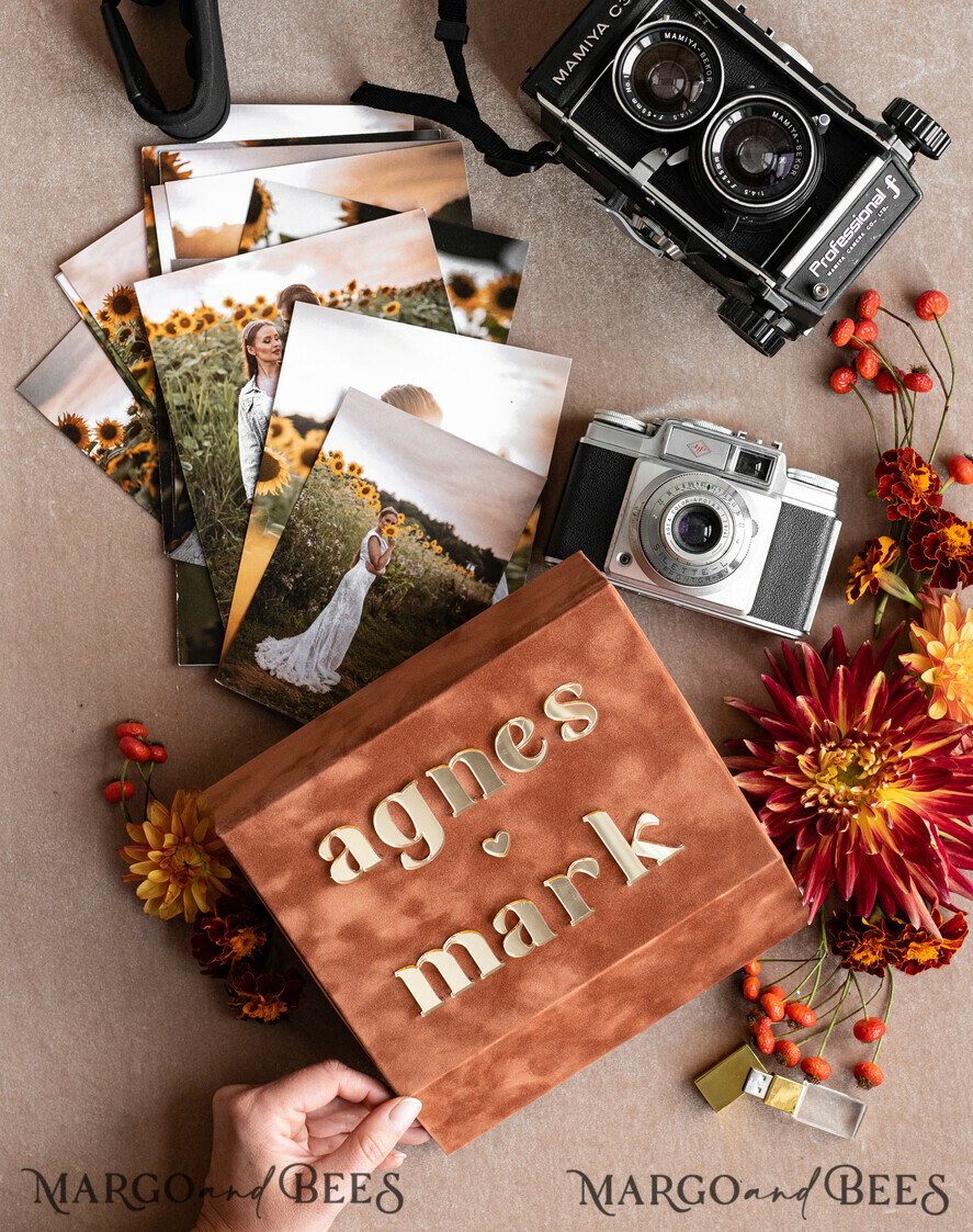 PHOTO ALBUM/ PHOTO BOX Velvet Photo Box Photographer Box Terracotta Velvet Photo Box Photographer Box Wedding Memory Box, Burnt Orange Custom Keepsake Box, Rust Photographer Gifts for Clients, Wedding Pictures packaging, Custom photography Copper box