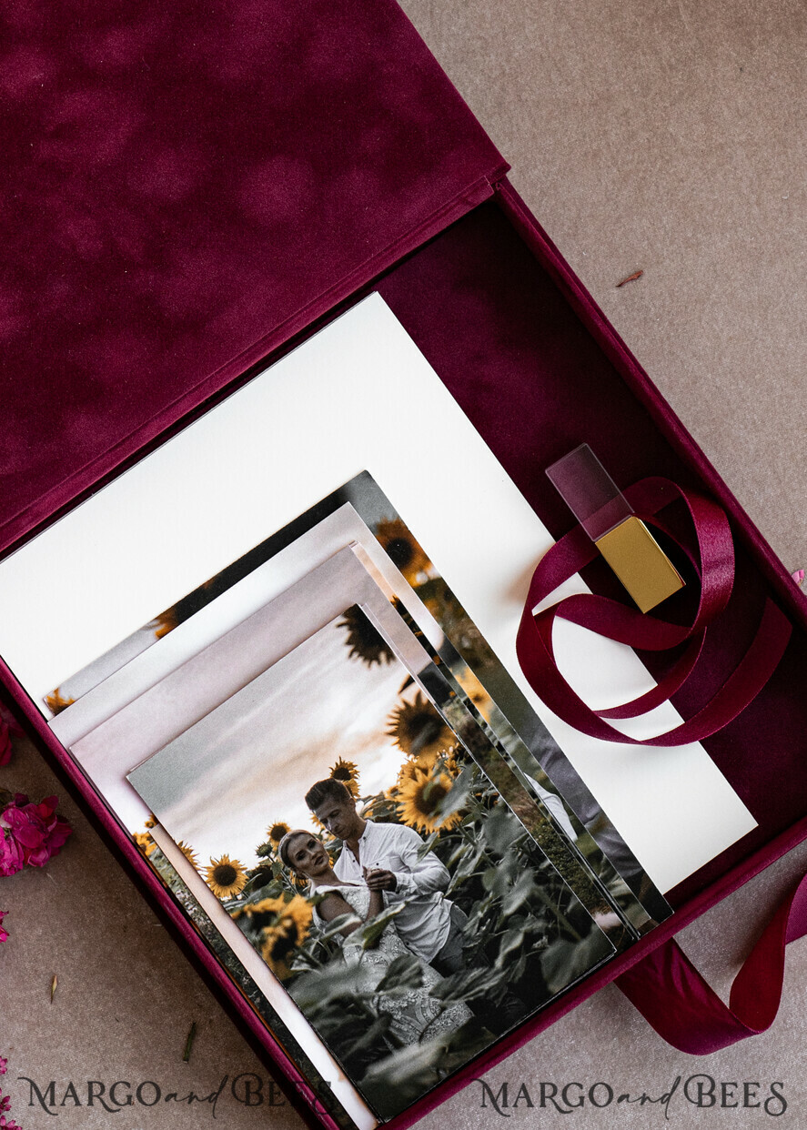 PHOTO ALBUM/ PHOTO BOX Velvet Photo Box Photographer Box Burgundy Large Velvet Photo Box, Maroon Photographer Box, Marsala Gold Wedding Memory Box, Gold Mirror Custom Keepsake Box, Photographer Gifts for Clients, Wedding Pictures packaging, Custom photography Copper box