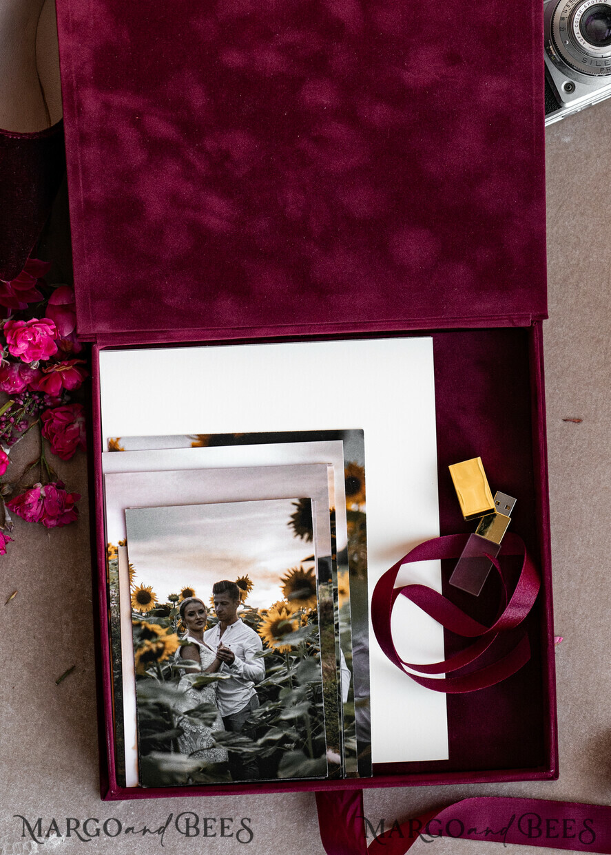 PHOTO ALBUM/ PHOTO BOX Velvet Photo Box Photographer Box Burgundy Large Velvet Photo Box, Maroon Photographer Box, Marsala Gold Wedding Memory Box, Gold Mirror Custom Keepsake Box, Photographer Gifts for Clients, Wedding Pictures packaging, Custom photography Copper box