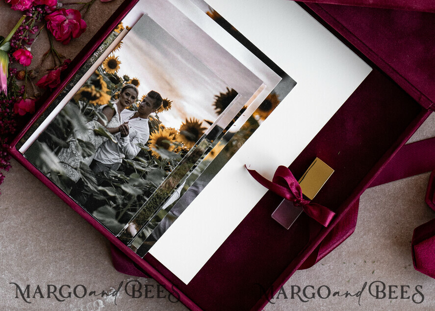 PHOTO ALBUM/ PHOTO BOX Velvet Photo Box Photographer Box Burgundy Large Velvet Photo Box, Maroon Photographer Box, Marsala Gold Wedding Memory Box, Gold Mirror Custom Keepsake Box, Photographer Gifts for Clients, Wedding Pictures packaging, Custom photography Copper box
