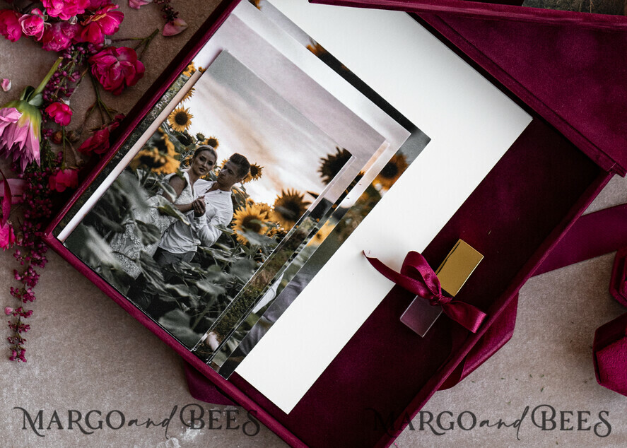 PHOTO ALBUM/ PHOTO BOX Velvet Photo Box Photographer Box Burgundy Large Velvet Photo Box, Maroon Photographer Box, Marsala Gold Wedding Memory Box, Gold Mirror Custom Keepsake Box, Photographer Gifts for Clients, Wedding Pictures packaging, Custom photography Copper box
