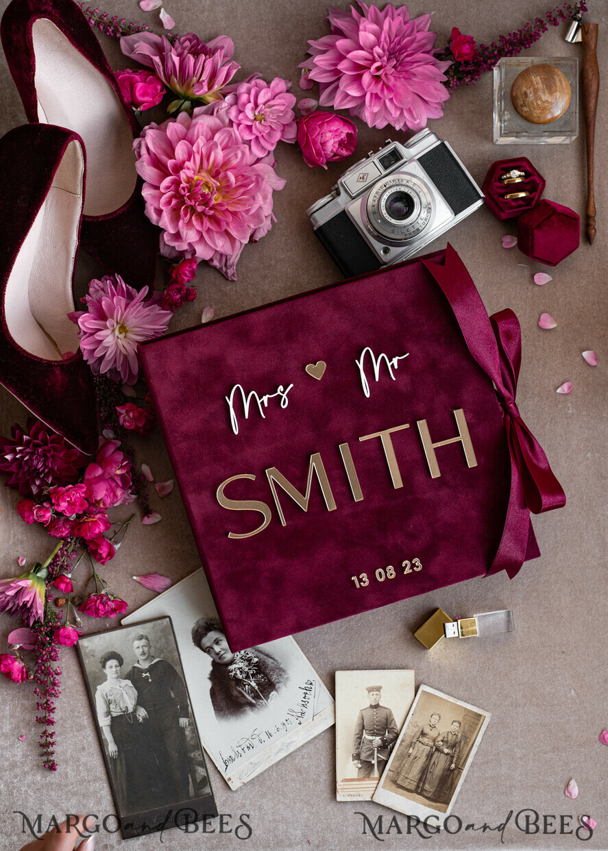 PHOTO ALBUM/ PHOTO BOX Velvet Photo Box Photographer Box Burgundy Large Velvet Photo Box, Maroon Photographer Box, Marsala Gold Wedding Memory Box, Gold Mirror Custom Keepsake Box, Photographer Gifts for Clients, Wedding Pictures packaging, Custom photography Copper box