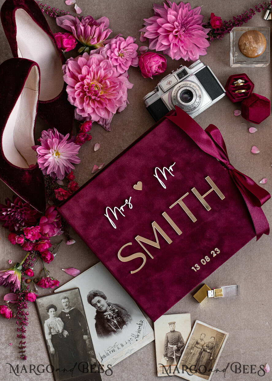 PHOTO ALBUM/ PHOTO BOX Velvet Photo Box Photographer Box Burgundy Large Velvet Photo Box, Maroon Photographer Box, Marsala Gold Wedding Memory Box, Gold Mirror Custom Keepsake Box, Photographer Gifts for Clients, Wedding Pictures packaging, Custom photography Copper box