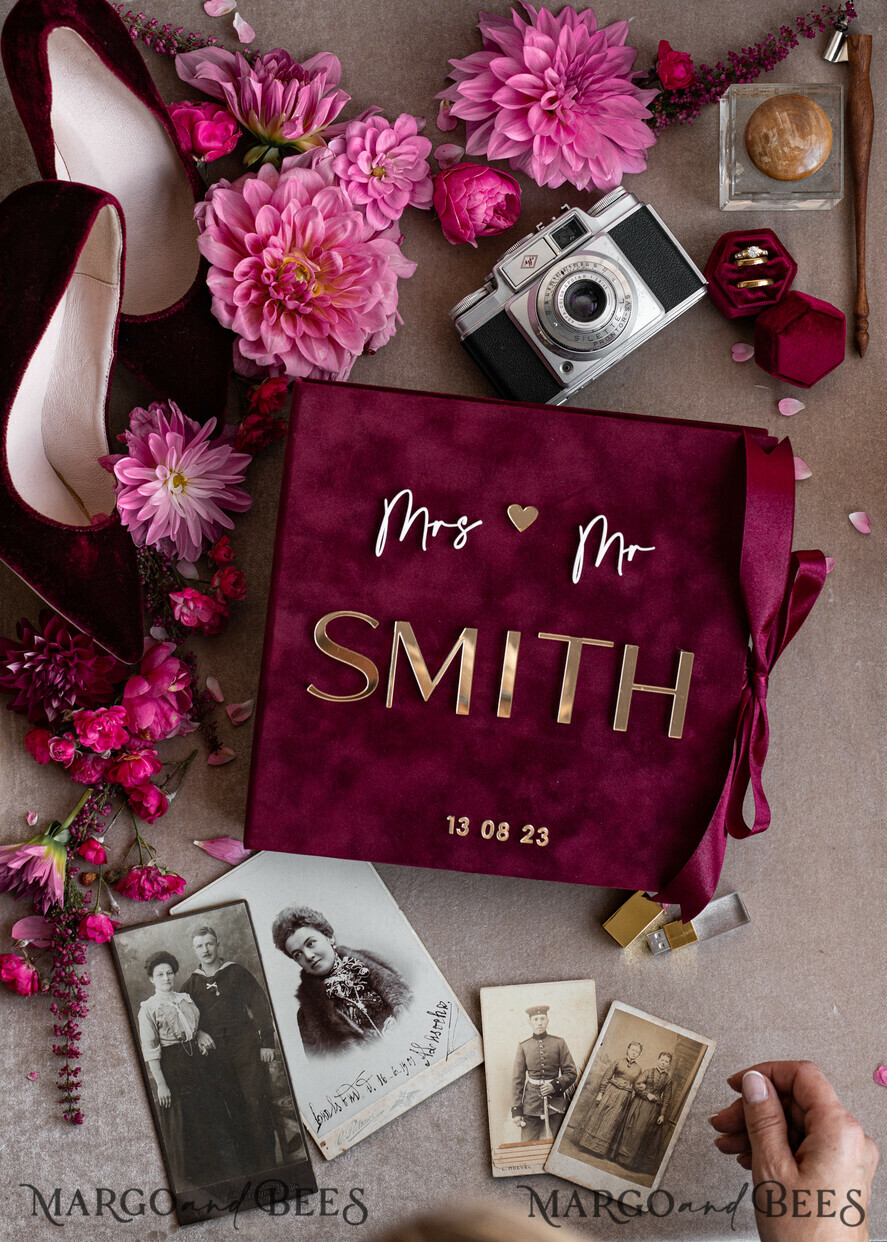 PHOTO ALBUM/ PHOTO BOX Velvet Photo Box Photographer Box Burgundy Large Velvet Photo Box, Maroon Photographer Box, Marsala Gold Wedding Memory Box, Gold Mirror Custom Keepsake Box, Photographer Gifts for Clients, Wedding Pictures packaging, Custom photography Copper box