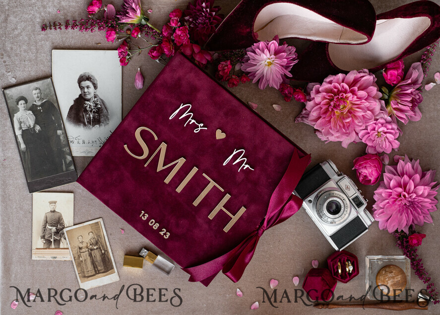 PHOTO ALBUM/ PHOTO BOX Velvet Photo Box Photographer Box Burgundy Large Velvet Photo Box, Maroon Photographer Box, Marsala Gold Wedding Memory Box, Gold Mirror Custom Keepsake Box, Photographer Gifts for Clients, Wedding Pictures packaging, Custom photography Copper box